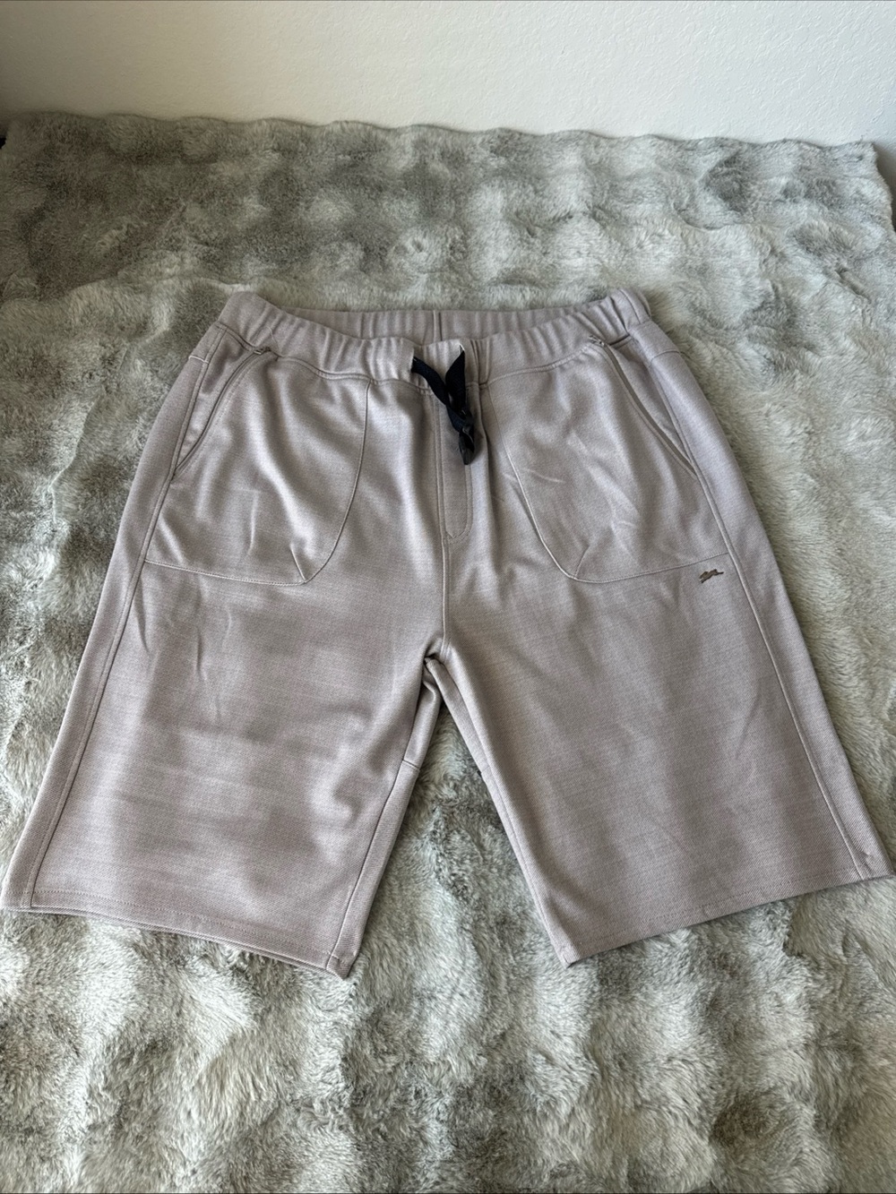 A.Tiziano Men's Light Taupe Knit Flat Front Drawstring Shorts-0420